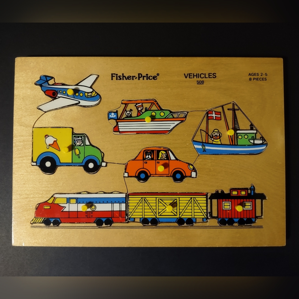 1973 Fischer Price Vehicles #508 Vintage Peg Puzzle Toy For Toddlers